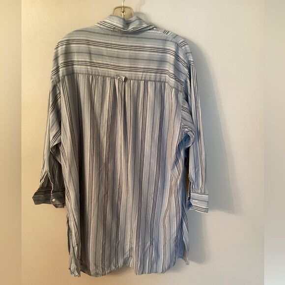 VICTORIA'S SECRET VINTAGE GOLD LABEL BLUE STRIPED OVERSIZED COTTON NIGHT SHIRT M - Picture 3 of 6